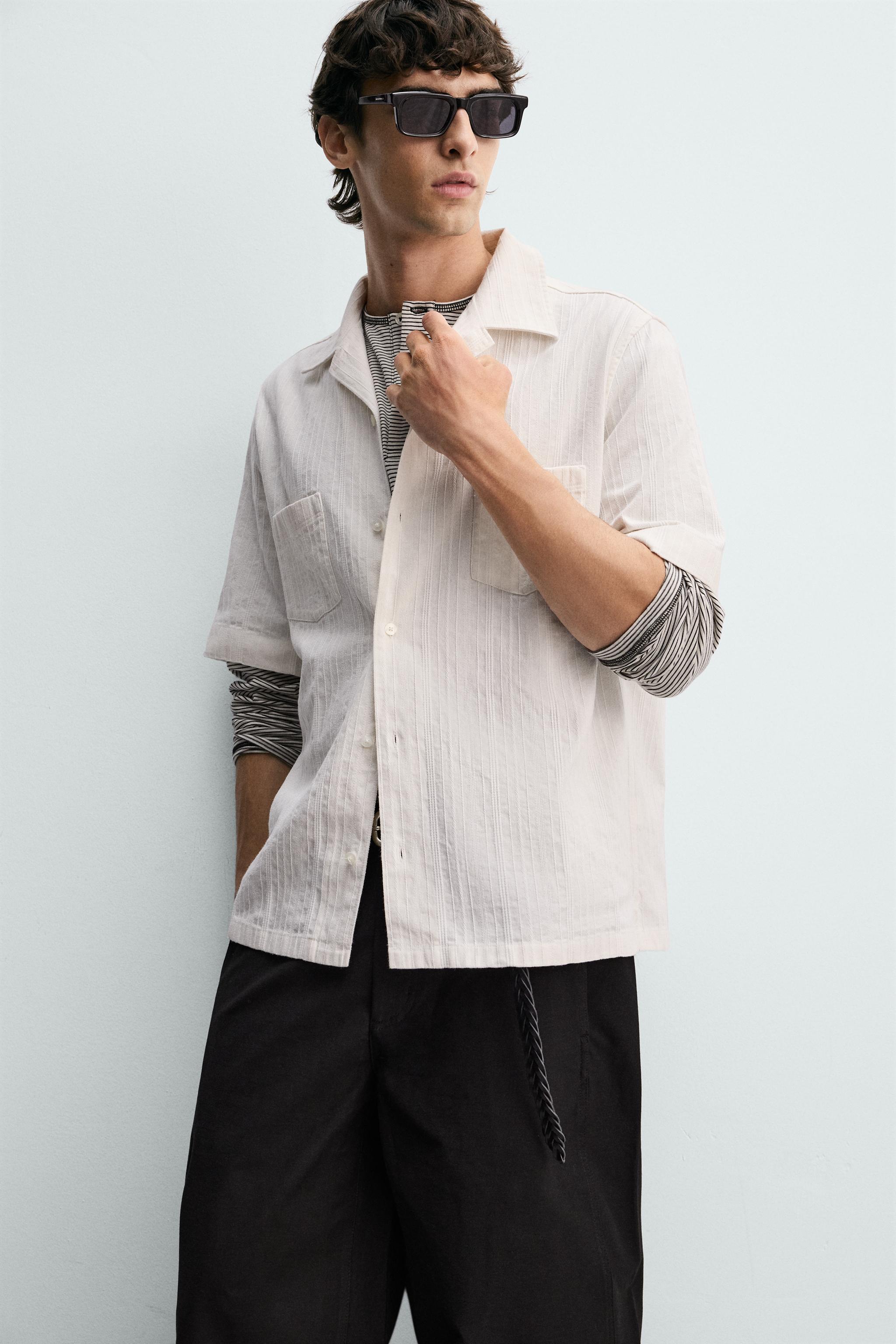 RELAXED FIT STRIPED JACQUARD SHIRT